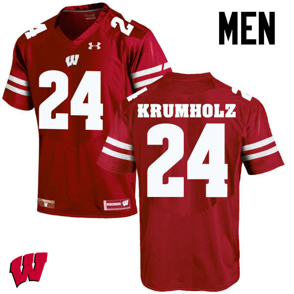 Wisconsin Badgers Men's #24 Adam Krumholz NCAA Under Armour Authentic Red College Stitched Football Jersey AD40N00RU